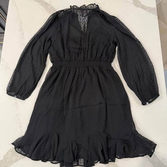 Loft NWT Clip Godet Mini Flare Dress Women’s 8 Black Ruffle Collar V-Neck Chic - Picture 10 of 10